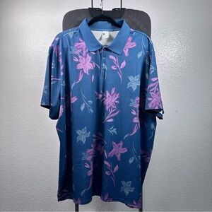 All in Motion Men's Floral Polo Shirt Blue Size XXL